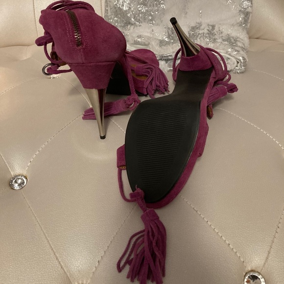 NEW Colin Stuart Suede Fuchsia Ankle Tie Heeled Sandals Size 11M - Picture 6 of 10